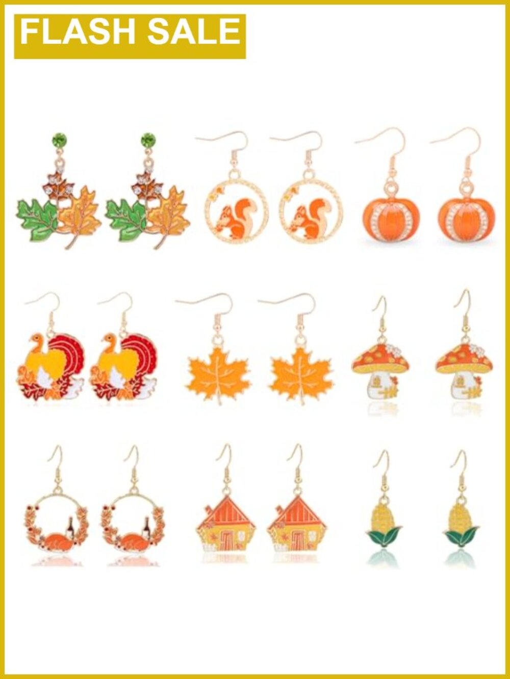 Hypoallergenic Holiday Stud Earrings Set Pumpkin Corn Maple Leaf Fall